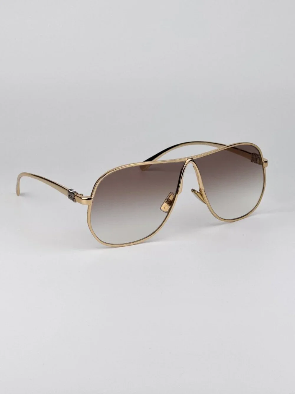 Miu Miu MUA56S 5AK90L Sunglasses – Shiny Gold Pilot Metal Frame Brown Gradient